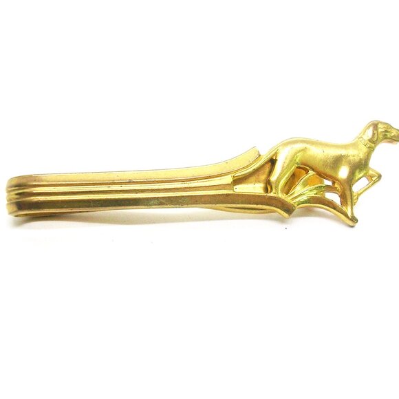 Vintage Tie Bar Money Clip Hunting Dog Pointer gold tone Necktie Holder - Picture 2 of 3